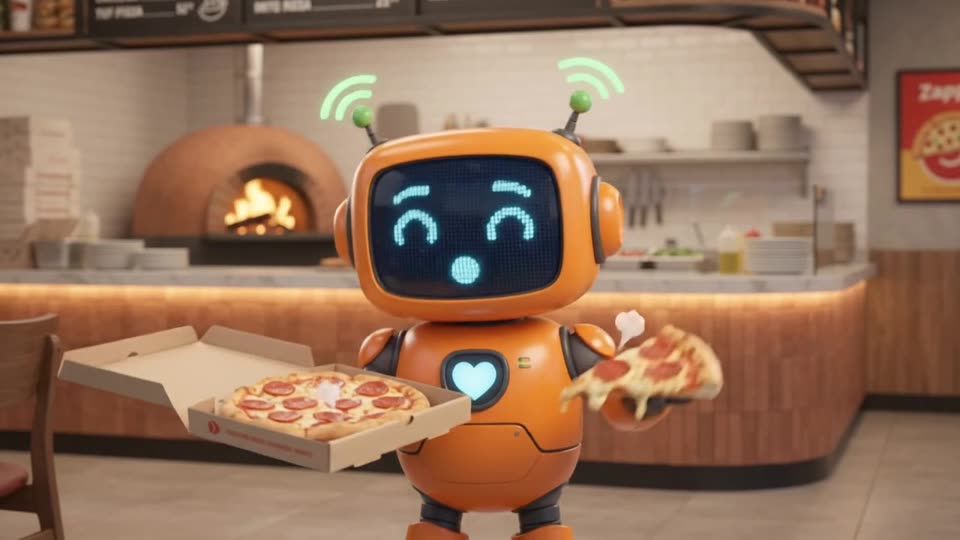 Zappi segurando uma pizza